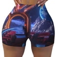 thumbnail image 2 of Xecao Futuristic Bar Space View Print Workout Shorts for Women Soft Smooth Gym Yoga Scrunch Active Tennis Workout Running Shorts-Small, 2 of 8
