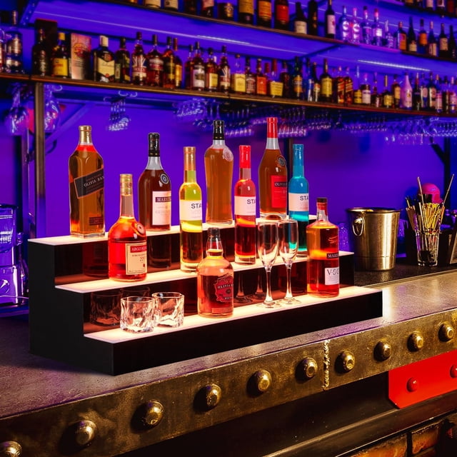 Kojooin LED Bar Shelf, Wall Mounted Acrylic Liquor Bottle Rack with App and Remote Control, Multicolour Lighting
