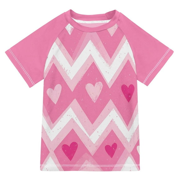 FORMRS Boys Rash Guard with Short Sleeves UPF 50 Swim Shirts Sizes 3-12T, Heart Geometric
