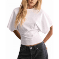 thumbnail image 1 of T-shirts pour Femmes à Col Rond, Taille Resserrée, T-Shirt Décontracté à Manches Courtes, Hauts d'Entraînement, Couleur Unie, T-Shirts Basiques, Blanc, M, 1 of 5