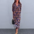 thumbnail image 5 of Women Fall Spring Dress V Neck Three Quarter Puff Sleeves Printed Loose Retro OL Commuting Dating Midi Dress, 5 of 7