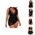 thumbnail image 1 of Womens Swimsuits Tankini Plus Size Deep V Neck Slimming Tummy Control Swim Dress with Bottom Two Piece Bathing Suits Woman, 1 of 9
