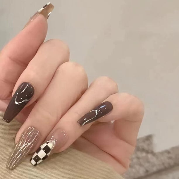 Uñas postizas con diseño de diamantes de imitación, manicura francesa brillante de Aurora, 24 piezas