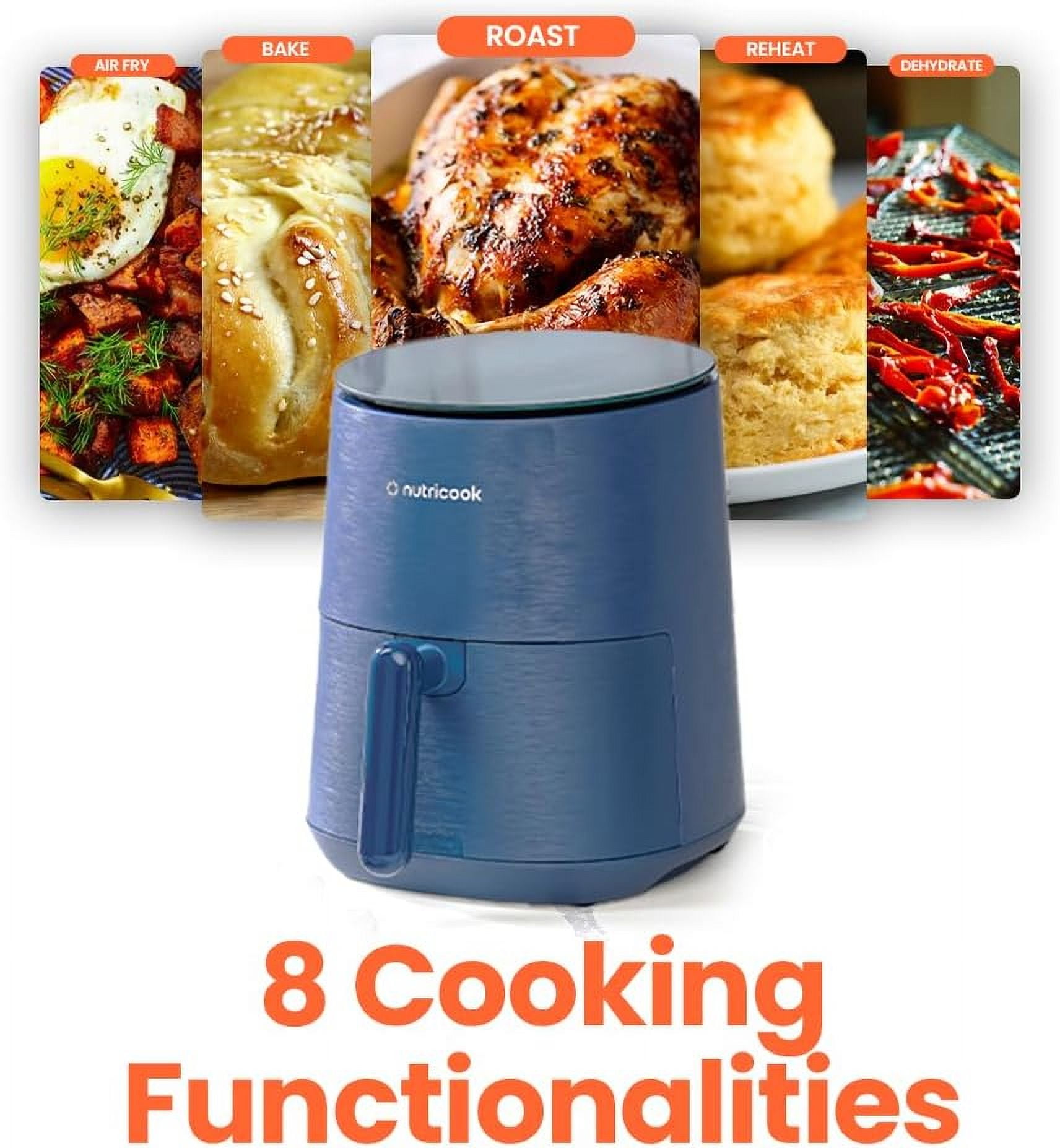 3.5qt Mini Air Fryer with Tempered Glass, 8 Preset Functions, Non-Stick, Dishwasher Safe, Blue