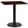 Flash Furniture 30'' Square Mahogany Laminate Table Top with 18'' Round Table Height Base