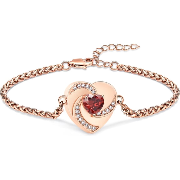 Birthstones Heart Urn Bracelet for Ashes Women Ajustable Link Bracelets Cremation Jewelry Keepsake Loved Ones Memorial for Human / Pet Ashes Lockets