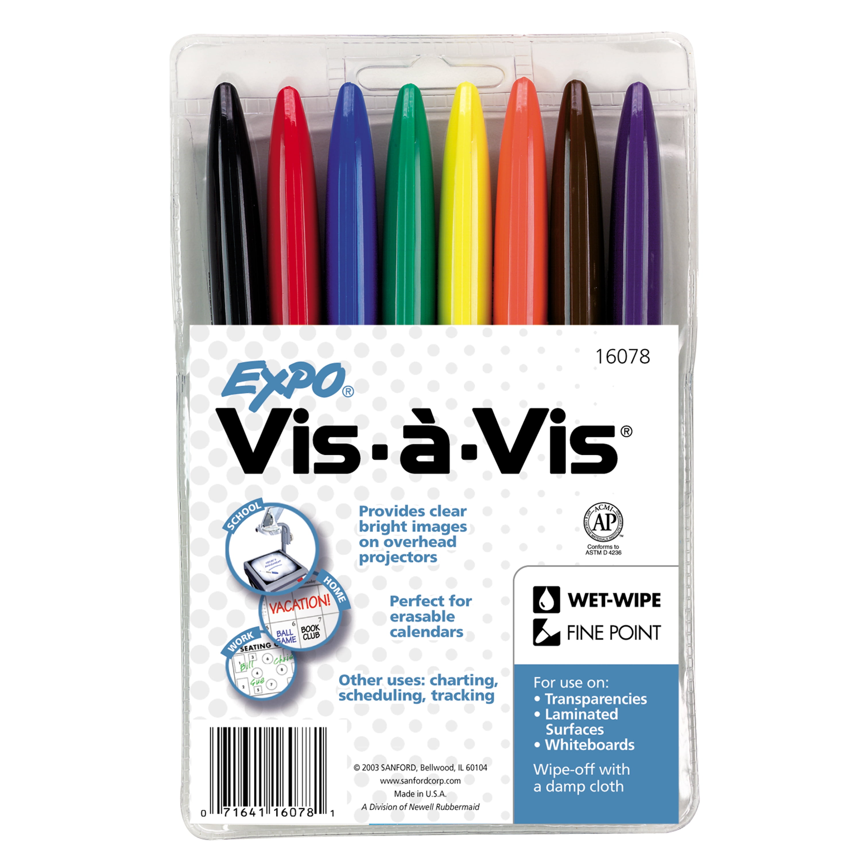1 Pack Assorted Ink EXPO Fine Vis A Vis Transparency Wet Erase Markers 