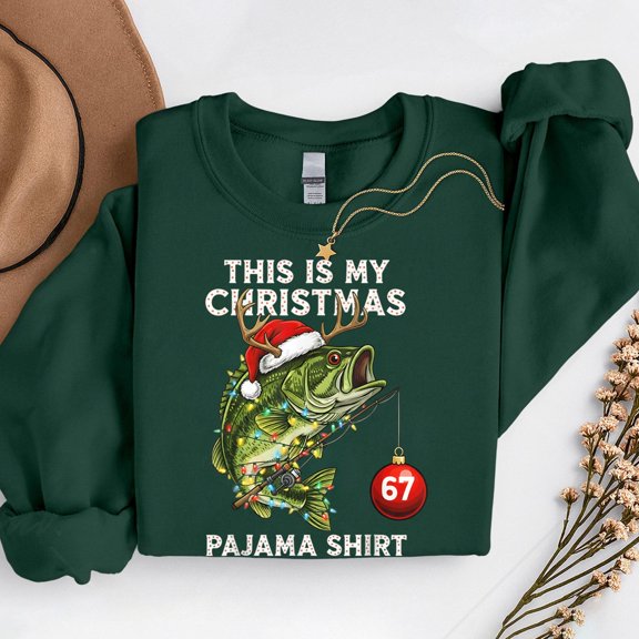 This Is My Christmas Pajama Bass Fish Santa Hat – T-Shirt, Hoodie & Sweatshirt – Holiday Fishing Theme – Family Gatherings