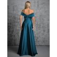 thumbnail image 2 of Teal Blue Off Shoulder Twist Ruched Satin Evening Gown Maxi Dress, 2 of 29