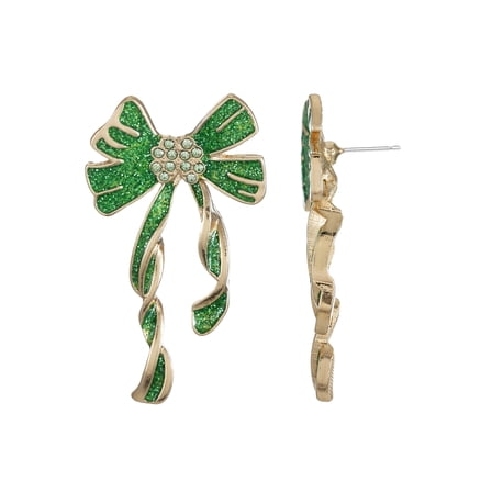 Way to Celebrate St. Patrick's Day Green and Gold Bow Earrings. 1 Pair