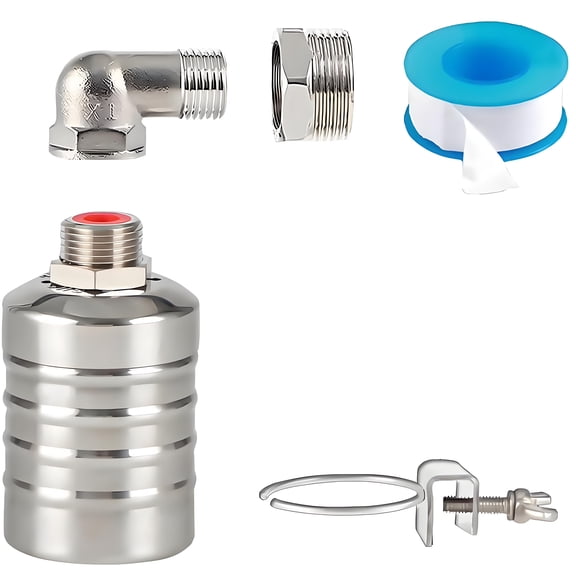 Float Valve, 304 Stainless Steel 1/2inch to 3/4inch Auto Fill Shut Off Water Float Valves Fully Automatic Water Level Control for Water Tank, Pool, Tower, Livestock Troughs