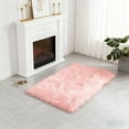 thumbnail image 5 of Faux sheepskin rug 2'x3', pink square plush rug, suitable for placing by the bed in the bedroom, living room, and children's room, 5 of 7