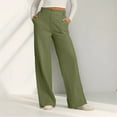 thumbnail image 2 of Womens Travel Pants Solid Colored Cotton And Linen Wide Leg Pants Long Trousers With Buttons And Loose Outer Pockets Elastic High Waist Soft Breathable 2Xl Pants For Women, 2 of 9