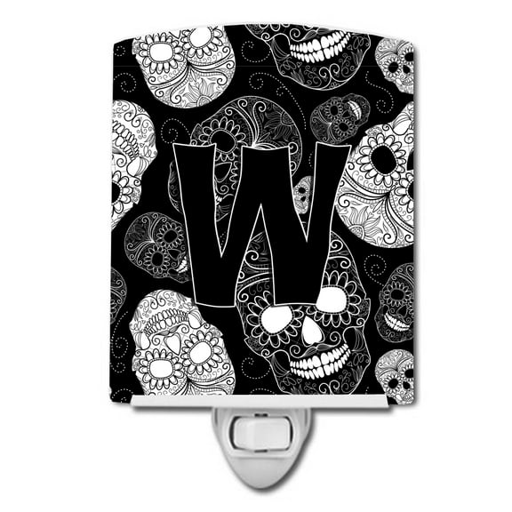 Caroline's Treasures CJ2008-WCNL Letter W Day of the Dead Skulls Black Ceramic Night Light, 6x4x3", multicolor