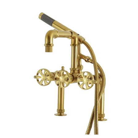 Kingston Brass AE6407RX Belknap 7" Center Deck-Mount Clawfoot Tub Faucet with Hand Shower, Brushed Brass
