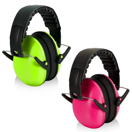 Abaima 2 Pack Kids Noise Cancelling Headphones, Autism Sensory Headphones,Steel-Reinforced Adjustable Ear Protection (3-14 Years) for Concerts Travel and Loud Events,Pink/Green