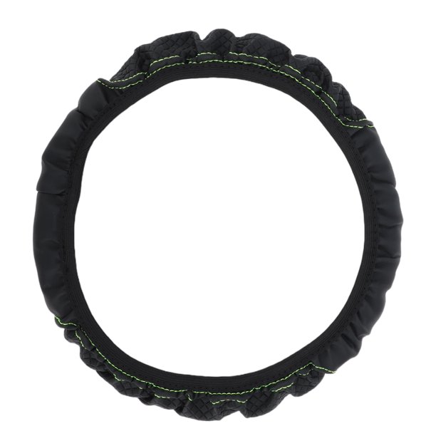 Funda de volante de coche Unique Bargains 14.6"-15" Falsa piel negra y verde 1 pieza