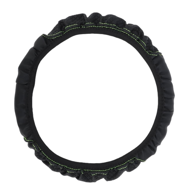 Funda de volante de coche Unique Bargains 14.6"-15" Falsa piel negra y verde 1 pieza