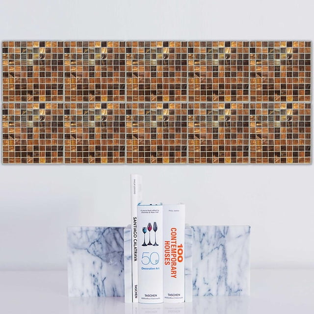 12pcs Home Decorative Tile Stickers Mosaic Tiles Stickers Bathroom And Kitchen Tile Decals Self Adhesive Sticker Home Decor marrón perfecl Etiqueta de la pared autoadhesiva