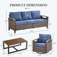 thumbnail image 3 of Opohoro 4-Piece Outdoor Conversation Set with Deep Seet Patio Sofa, Coffee Table and Swivel Rocking Chairs, Blue, 3 of 11