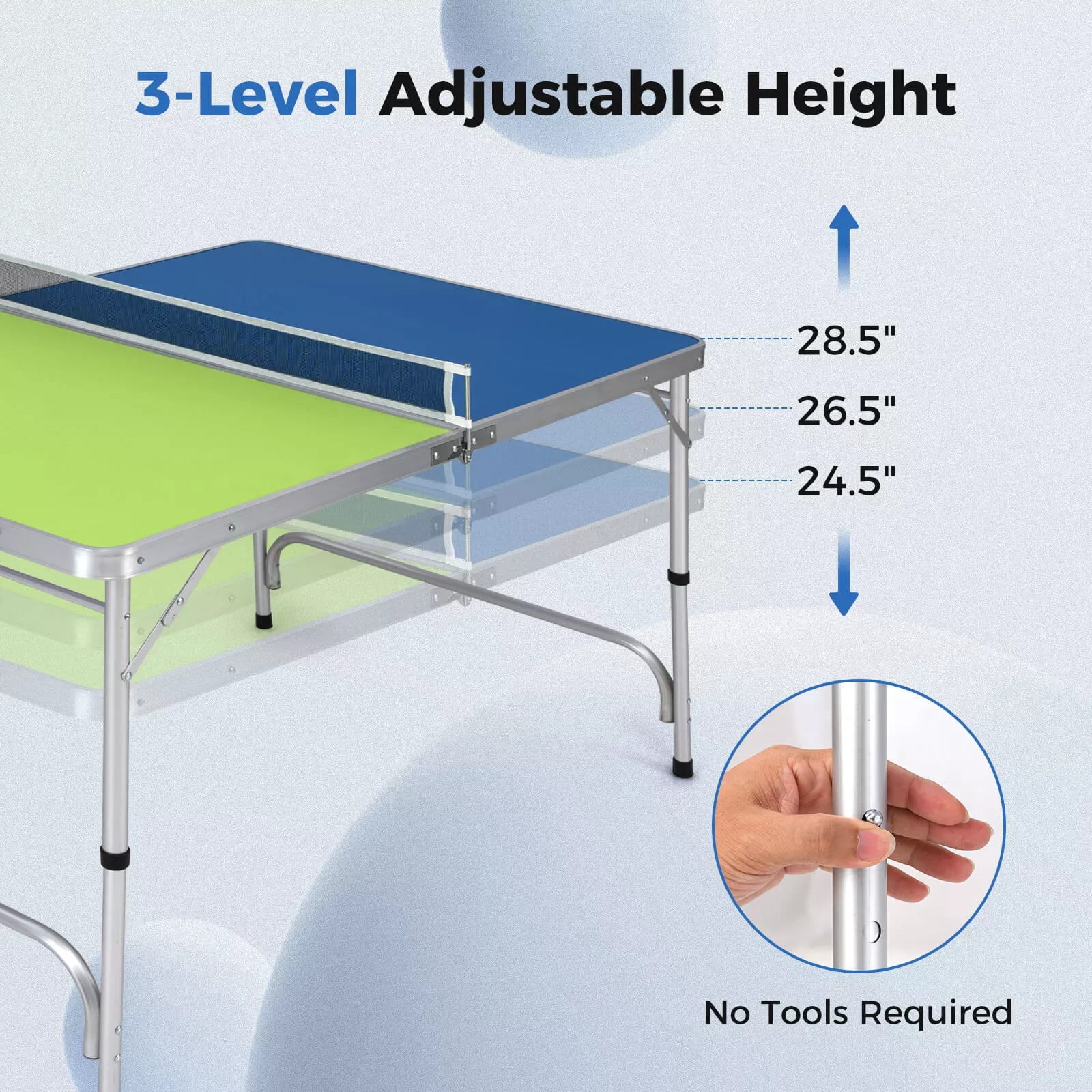Auranook Foldable Ping Pong Table Game Set, 47" x 30" Mini Table Tennis Table with Adjustable Height for Indoor Outdoor, Portable Table Tennis Set Includes Net