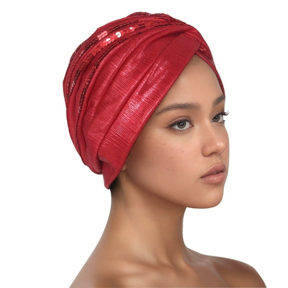 AWZXDE Women Embroidered Turban Wrap Cap With Rhinestone Detail Casual Head Covering For Daily Use Red
