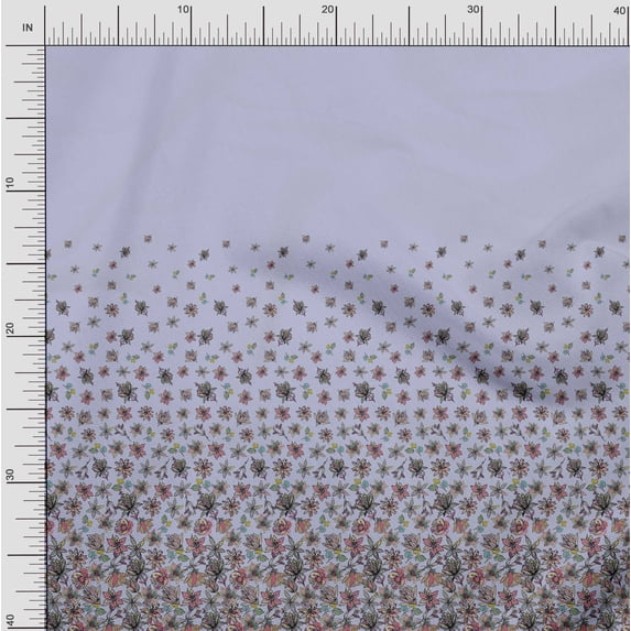 Soimoi Blue Satin Silk Fabric Leaves & Artistic Pink Floral Panel Print Fabric by Yard 42 Inch Wide