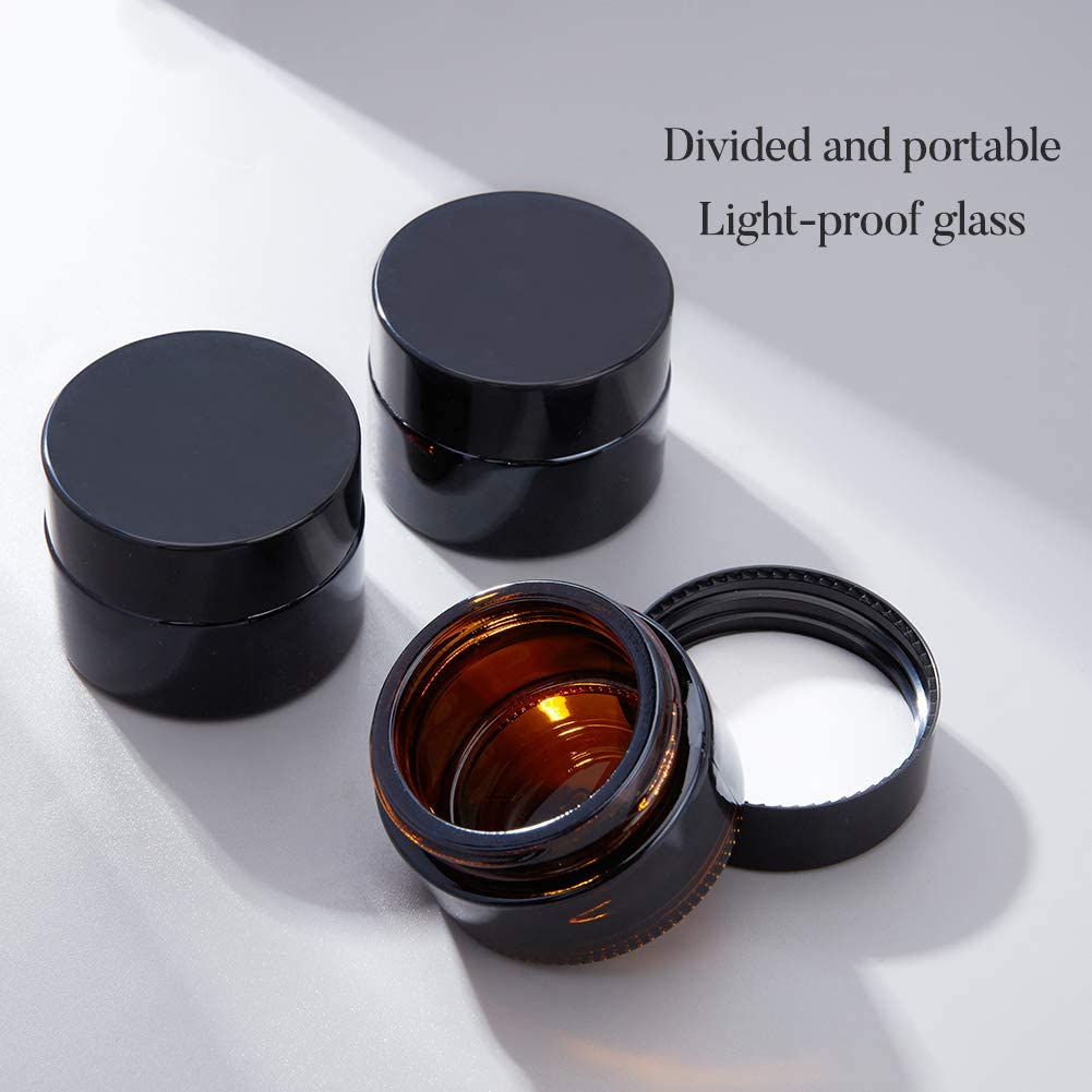 15 Pack 15g Round Amber Glass Cream Jars Cosmetic Glass Jars with Leak-proof Gasket and Spoon for Lotion Cream and Other Beauty Product DIY