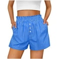 thumbnail image 2 of Stephy Women's Fashion Queen Shorts 2025 Summer Striped Pajamas Pants with Pocket Y2K Striped Shorts Belt Casual Summer Shorts, Blue, XL, 2 of 7
