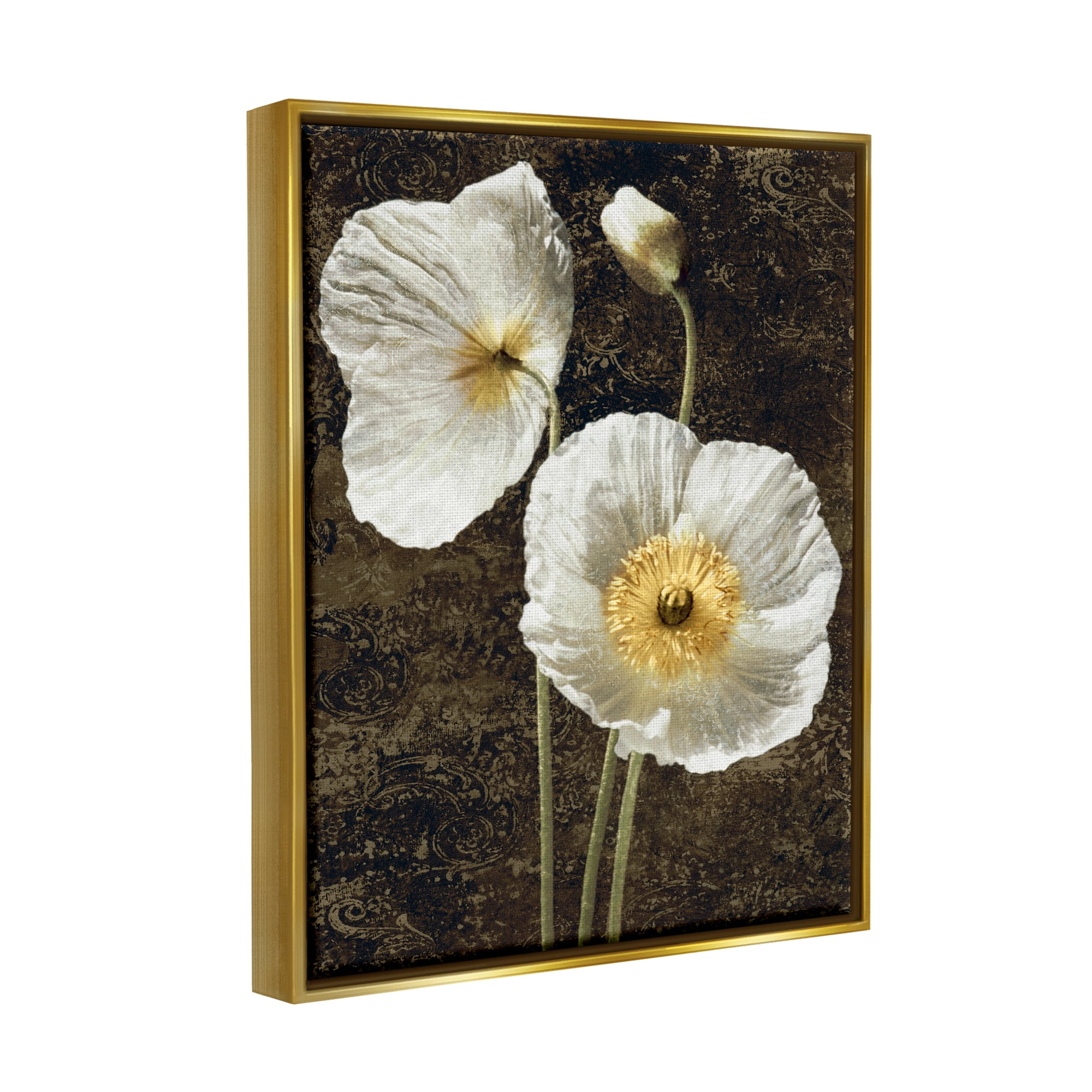Stupell Industries Budding White Poppies Botanical & Floral Painting Gold Floater Framed Canvas Art Print Wall Art, 25 x 31