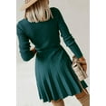 thumbnail image 3 of Ribbed Knit Pleated Dress, Olive Green, Large, 3 of 5