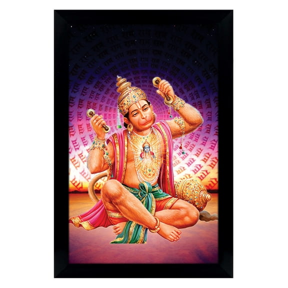 IBA Indianbeautifulart Lord Hanuman Picture Frame Religious Poster Black Wall Frame Deity Photo Frame Wall Decor For Home/ Office/ Temple-6 x 8 Inches