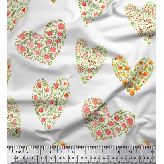 Soimoi polyester Crepe Fabric leaves,floral & Heart Printed Craft Fabric by the Yard 52 Inch Wide