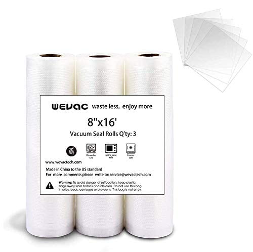 Wevac Vacuum Sealer 8x16' Rolls 3 pack for Food Saver, Seal a Meal, Weston. Commercial Grade, BPA Free, Duty, Great for vac storage, Meal Prep or Sous Vide -