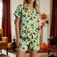 thumbnail image 4 of Halloween Pajama Set for Women 2025 Graphic Button Up Sleepwears Ladies Ctue 2 Piece Top and Shorts Pjs Sets - Short Sleeve V Neck, 4 of 5