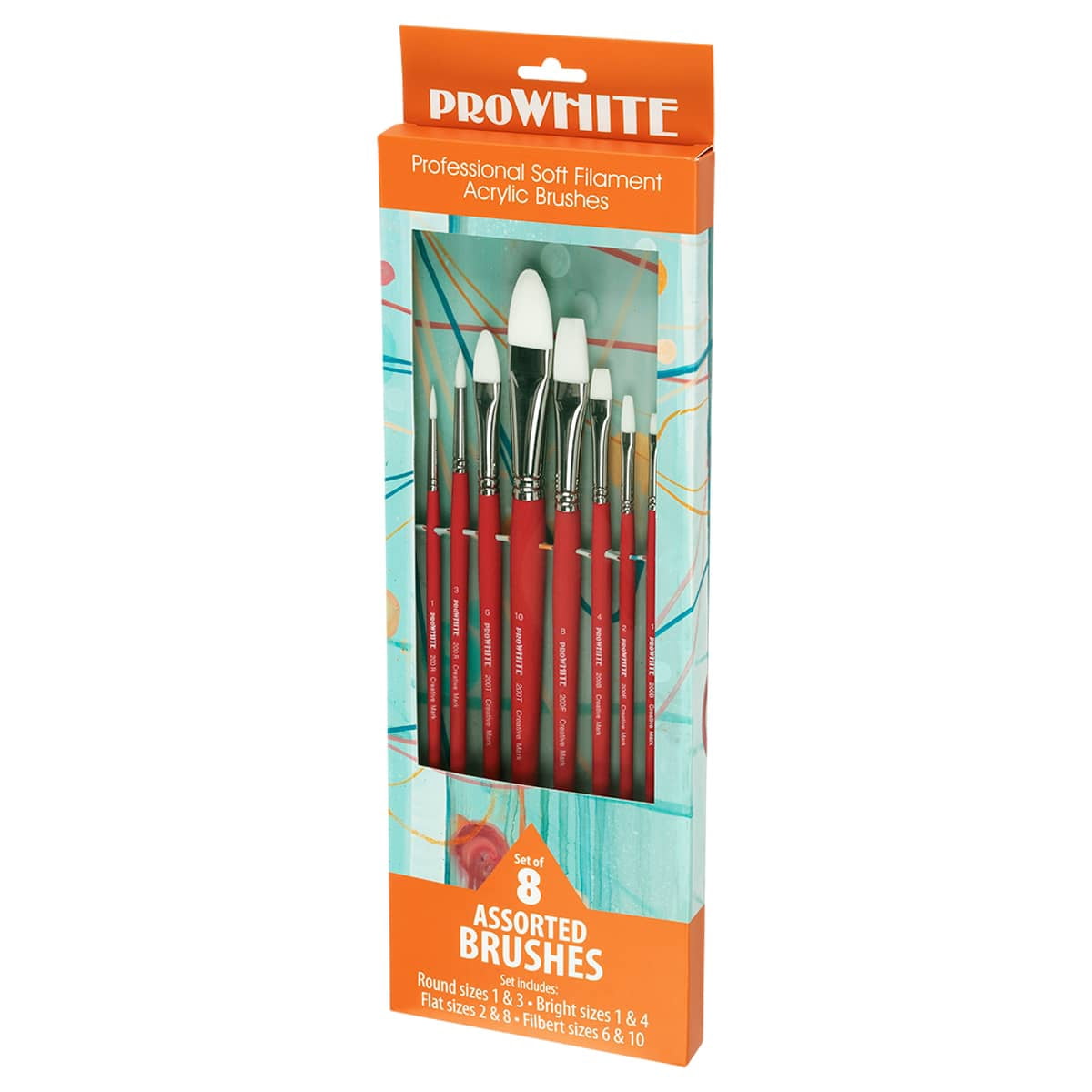 Creative Mark Pro White Soft Filament Acrylic Paint Brushes - Assorted Professional Set of 8 - Seamless Ferrule - Short Wood Handle Brushes for Acrylic Painting, Watercolor, Gouache, Oils & Casein