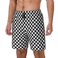 thumbnail image 5 of Men's 2 in 1 Swim Trunks with Compression Liner Black Checkered Quick Dry Beach Shorts, 5 of 6