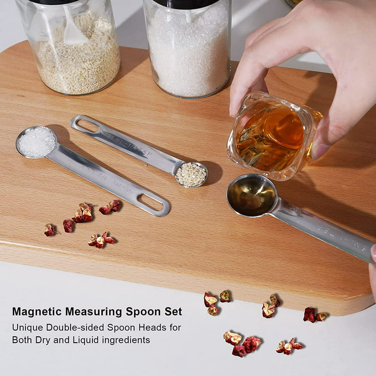 Measuring Spoons with Leveler,Metric and US Measurements Stainless Steel Measuring Scoop Set of 7 Measuring Spoons Kitchen Utensils Gadgets for Dry or