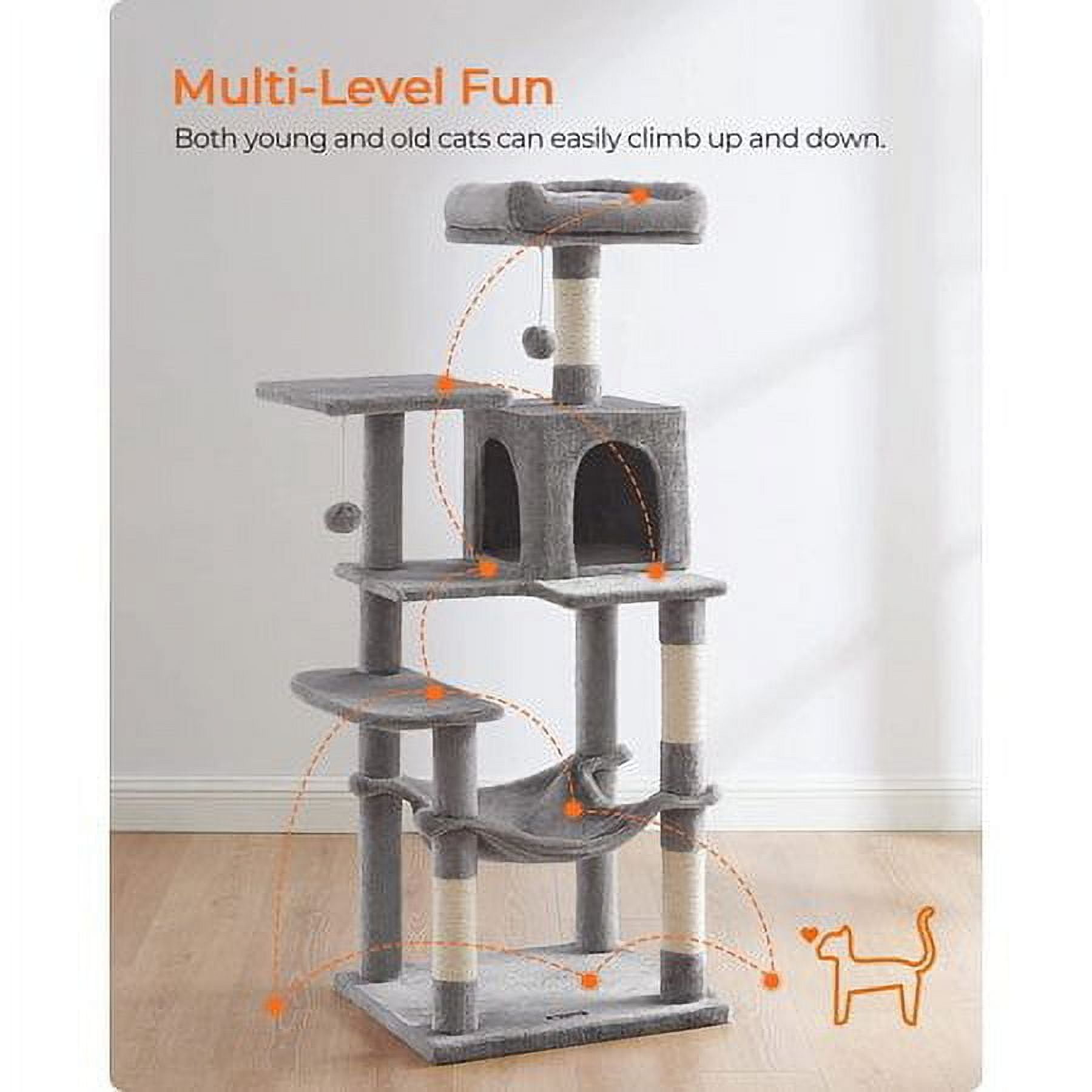 56.3'' Cat Tree Tower for Indoor Cats ,Multi-Level Cat Condo Cat Furniture with Scratching Posts, Perches, Hammock, Cave ,Light Gray