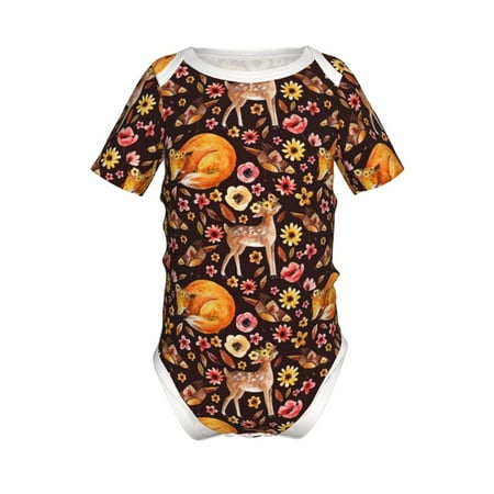

Coaee Woodland Creatures Floral for Soft Baby Short-Sleeve Bodysuit Baby Climbing Clothes Baby Girls Boys Bodysuit Romper-18 Months