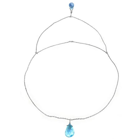 Briolette Drop Necklace (ALARRI 14K Solid White Gold Front And Back Drop Necklace w/ Briolette Blue Topaz with 22 Inch Chain)
