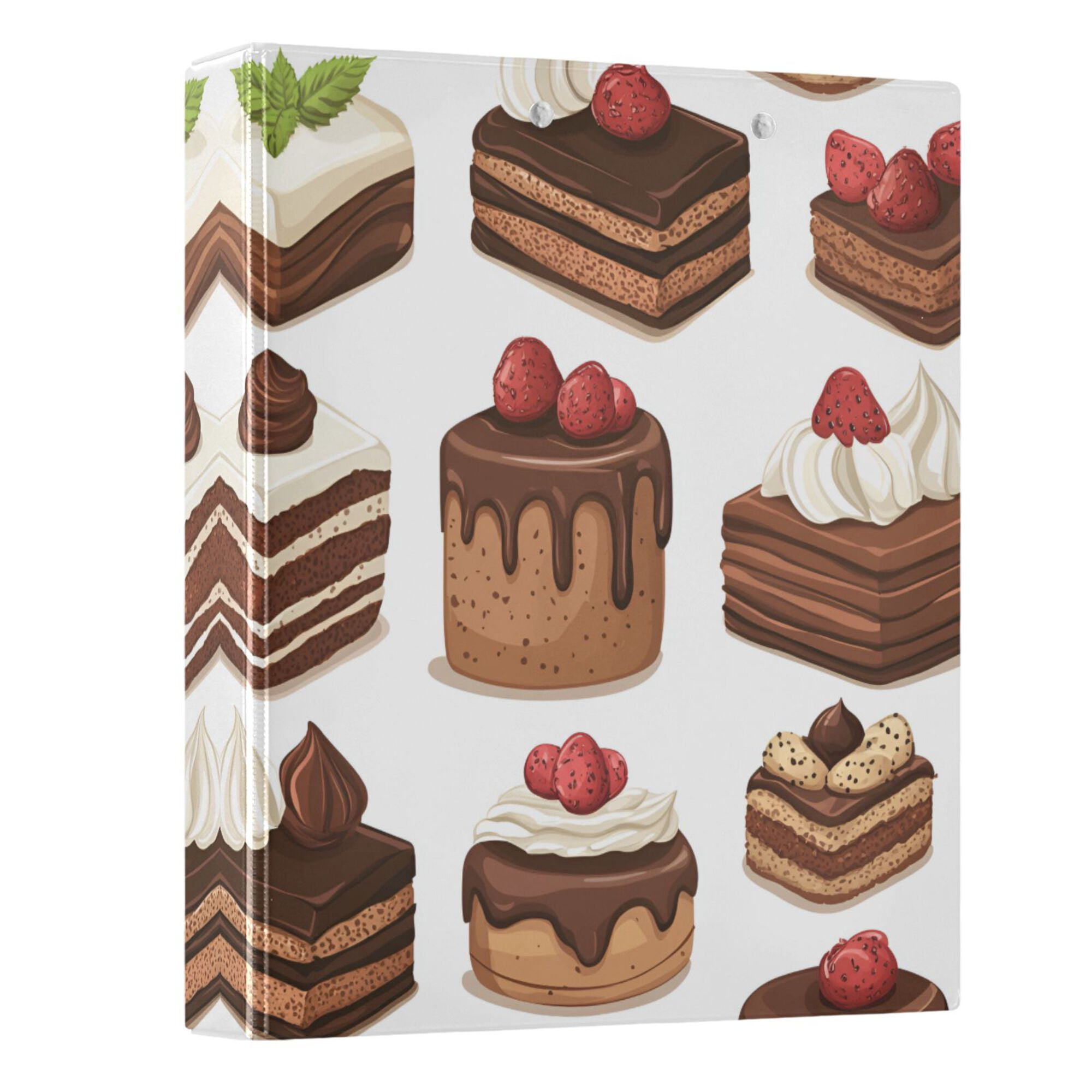 FORMRS 3 Ring Binder with Pockets 1.5" D-Rings Clip Board 200 Sheets Capacity, White Sweet Cakes