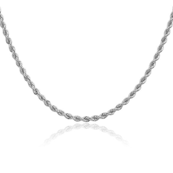 14K Solid White Gold 2.75mm Rope Chain Twisted Link Necklace