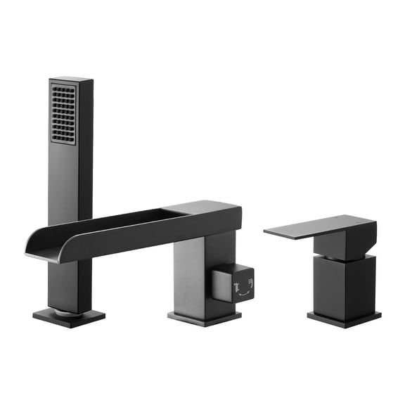 Roman Tub Faucet, 3 Hole Waterfall Bathtub Faucet, Widespread Roman Tub Faucets with Shower Head & 1 Handle, Romans Bathtub Faucets for Pet Washing, Adult Bathing, Matte Black, Dual Water Flow