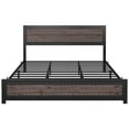 thumbnail image 3 of Homhougo—King Size Bed Frame with Headboard, Industrial Platform Bed Frame with Charge Station, No Box Spring Needed, Easy to Assemble, Wooden Mattress Foundation, Gray, 3 of 7