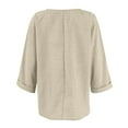thumbnail image 6 of Ltctricy Cotton Linen Tops for Women 3/4 Length Sleeve V Neck Crossover Button down T Shirts Casual Loose Blouses(Beige,Large), 6 of 6