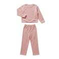 thumbnail image 5 of ABSUYY Womens Oversized Loungewear Set Ribbed Fleece Crew Neck Long Sleeve Straight Leg Pants Pink,Size Free Size, 5 of 5