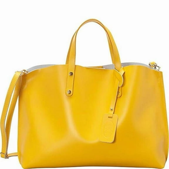 Striking Classy Italian Leather Tote, Yellow