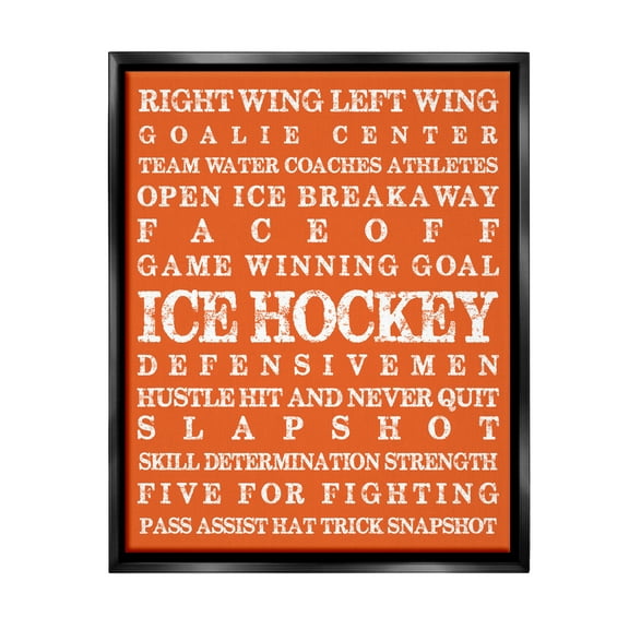 Stupell Industries Ice Hockey Phrases Sports Painting Black Floater Framed Canvas Art Print Wall Art, 17 x 21
