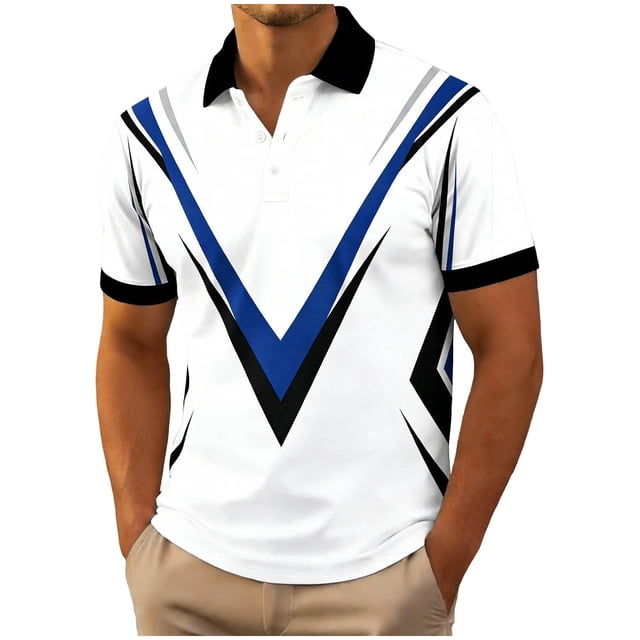 Mens Casual Manga Corta Botón Abajo Camisas Geometría Impresión Turndown Cuello Verano Superior